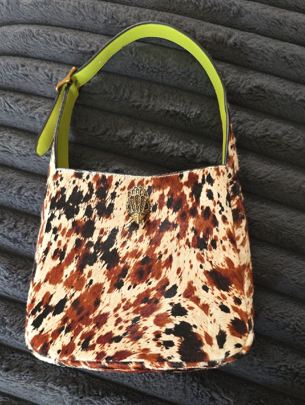 Kurt Geiger Leopard-Print Shoulder Bag with Lime Green Strap